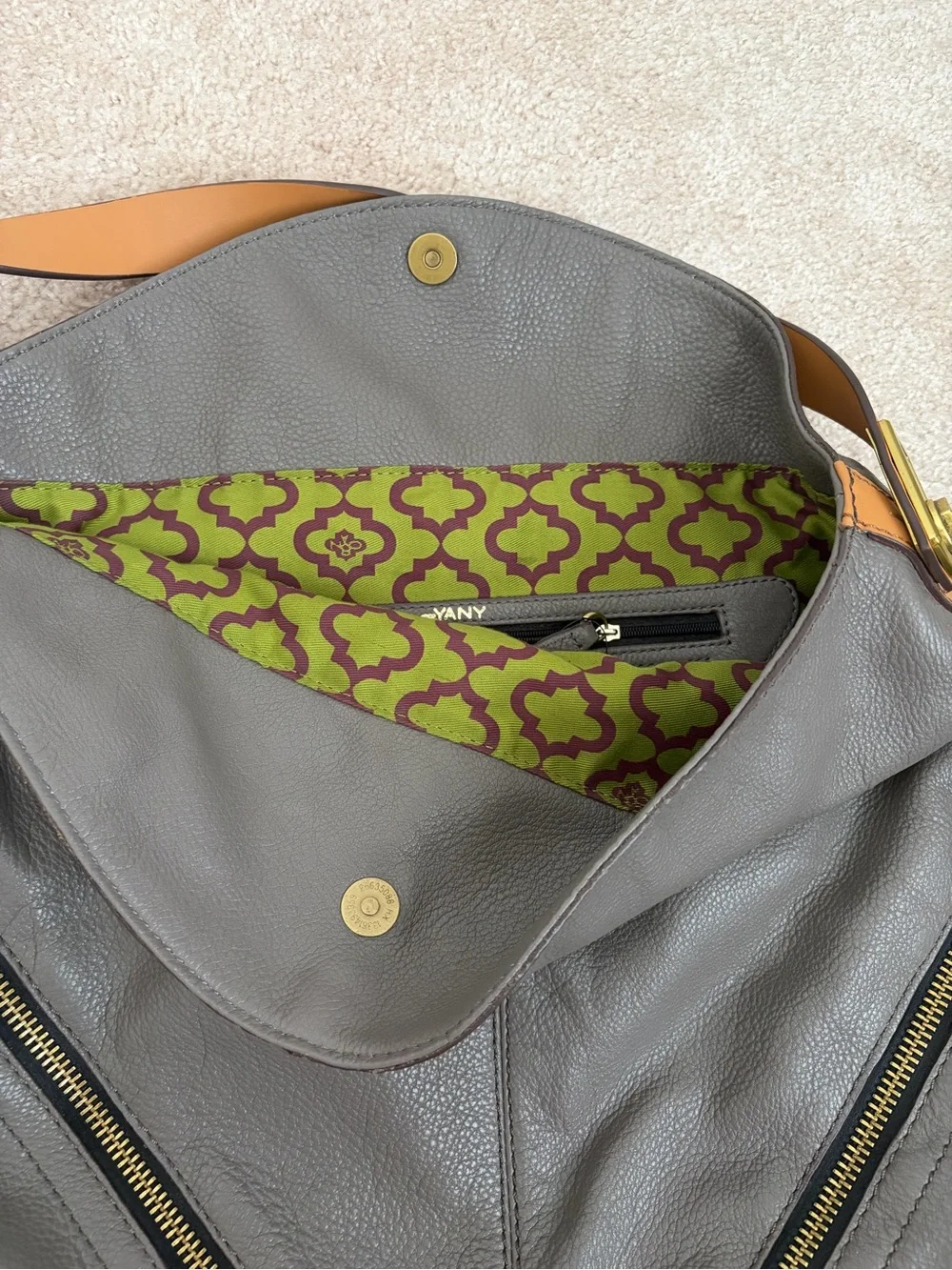 Taupe Leather Shoulder Hobo Bag with Tan Strap